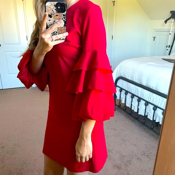 Gilli Vibrant Red Mini Dress with Layered Sleeves - Picture 4 of 15
